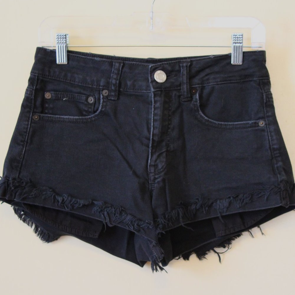 High-Rise Black Denim Shorts